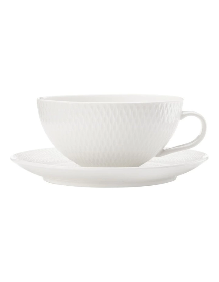 Maxwell & Williams White Basics Diamonds 300ml Low Tea Cup & Saucer 1 Maxwell & Williams White Basics Diamonds 300ml Low Tea Cup & Saucer