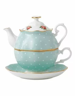 Royal Albert Polka Rose Teapot For One Green