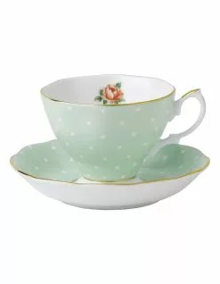 Royal Albert Polka Rose Teacup & Saucer Green