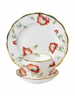 Royal Albert Poppy 1970 Teacup Saucer & Plate White