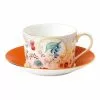 Wedgwood Wonderlust Rococo Flowers Teacup Saucer White/Orange