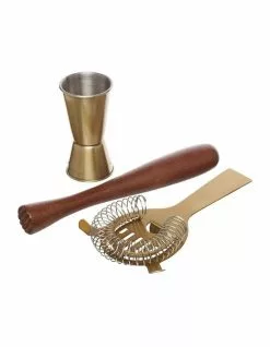 BarCraft 3 Piece Gift Boxed Brass Cocktail Tool Set