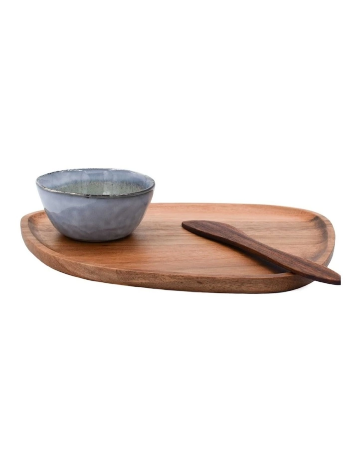 Vue Acacia Plate, Dip Bowls & Knife Set Natural 1 Vue Acacia Plate, Dip Bowls & Knife Set Natural