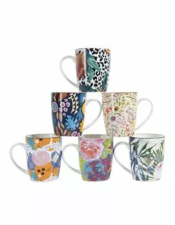 Cooper & Co Set of 6 Floral Ceramic Coffee Mugs