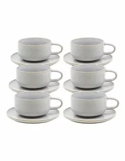 Salt&Pepper RELIC Tea Cup and Saucer Set - 260ml/15cm - Mist - Set of 6