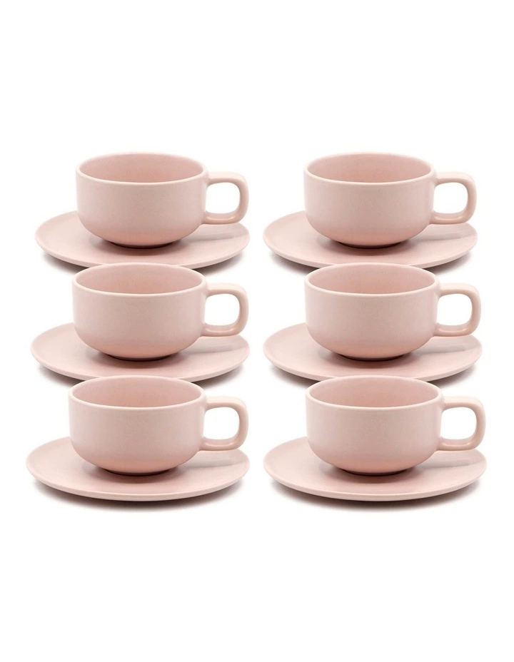 Salt&Pepper Hue Tea Cup and Saucer Set 200ml/15.5cm - Pink - Set of 6 1 Salt&Pepper Hue Tea Cup and Saucer Set 200ml/15.5cm - Pink - Set of 6