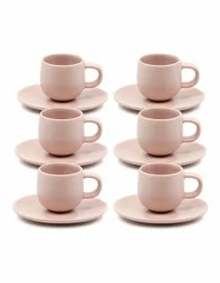 Salt&Pepper Hue Espresso Cup and Saucer Set 85ml/12cm - Pink - Set of 6