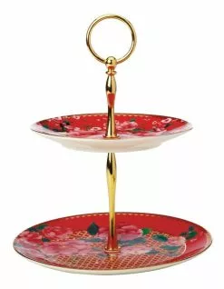 Maxwell & Williams Teas & C's Silk Road 2-Tier Gift Boxed Cake Stand Red