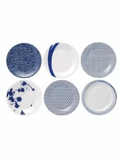 Royal Doulton Pacific 23.5cm Set of 6 Mixed Plates White/Blue