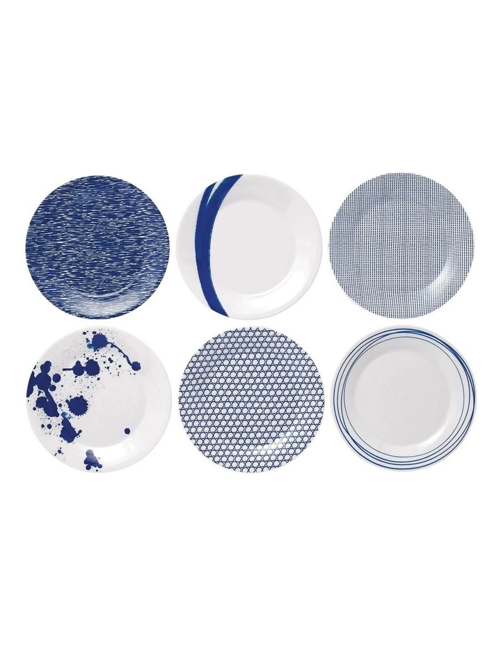 Royal Doulton Pacific 23.5cm Set of 6 Mixed Plates White/Blue 1 Royal Doulton Pacific 23.5cm Set of 6 Mixed Plates White/Blue