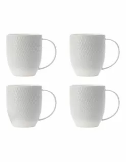 Maxwell & Williams White Basics Diamonds Coupe Mug 370ML Set of 4