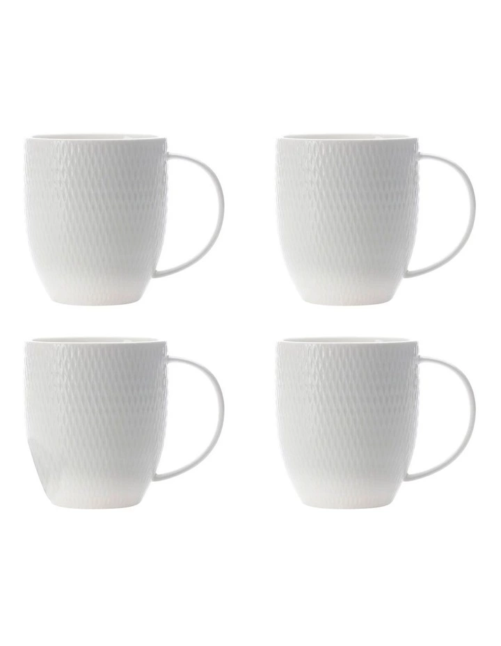 Maxwell & Williams White Basics Diamonds Coupe Mug 370ML Set of 4 1 Maxwell & Williams White Basics Diamonds Coupe Mug 370ML Set of 4