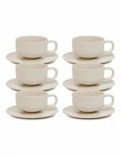 Salt&Pepper HUE Tea Cup and Saucer Set - 200ml/15.5cm - Stone - Set of 6