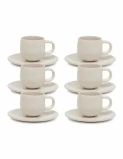 Salt&Pepper HUE Espresso Cup and Saucer Set - 85ml/12cm - Stone - Set of 6