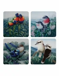 Maxwell & Williams Birds of Australia KC 10 Year Anniversary 10.5cm Set of 4 Gift Boxed Cork Back Coaster