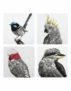 Maxwell & Williams Marini Ferlazzo Birds of Australia Set of 4 10.5cm Cork Back Coaster