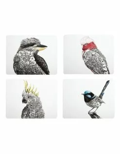 Maxwell & Williams Marini Ferlazzo Birds of Australia 34x26.5cm Set of 4 Gift Boxed Cork Back Placemat