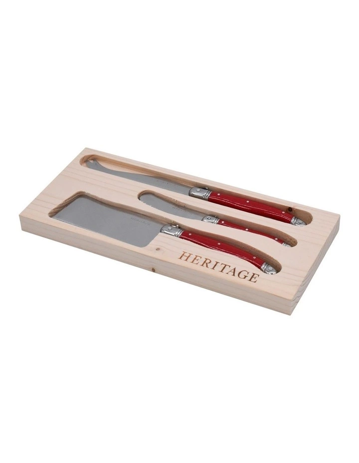 Heritage Laguiole Sophistique 3 Pce Cheese Knife Set - Red 1 Heritage Laguiole Sophistique 3 Pce Cheese Knife Set - Red