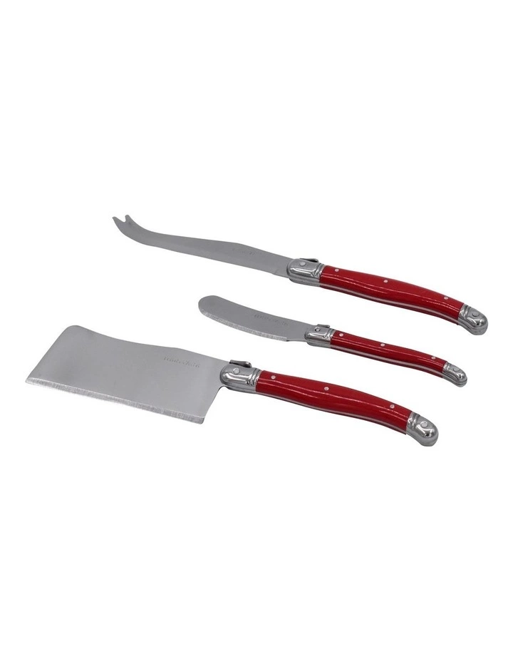 Heritage Laguiole Sophistique 3 Pce Cheese Knife Set - Red 2 Heritage Laguiole Sophistique 3 Pce Cheese Knife Set - Red - Image 2