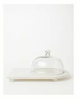 Heritage White Marble Cake Dome With Glass