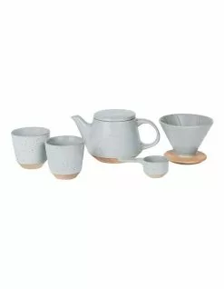 Robert Gordon Ritual Collection Coffee Set - Matt Grey Blue with raw speckled clay