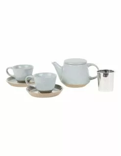 Robert Gordon Ritual Collection Tea Set - Matt Grey Blue with raw speckled clay
