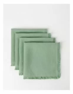 Australian House & Garden Fringed Linen Napkin Set of 4 - Eucalyptus