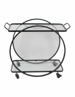 Vue Terrace Round Bar Cart Glass Tiers In Black