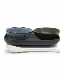 Salt&Pepper Osaka 4 Piece Set 20cm Dish 2x10cm Bowl And Spoon - Black