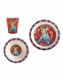 Maxwell & Williams Donna Sharam Rainbow Jungle Children's Bamboo Tiggy & Tiny 3pc Dinner Set Gift Boxed