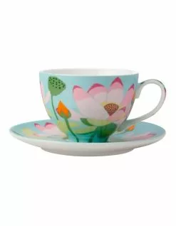 Maxwell & Williams Royal Botanic Gardens Lotus Cup & Saucer 240ML Mint Gift Boxed