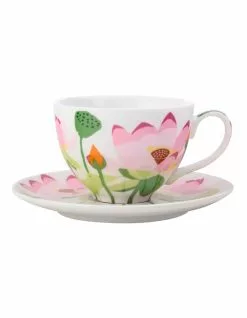 Maxwell & Williams Royal Botanic Gardens Lotus Cup & Saucer 240ML White Gift Boxed