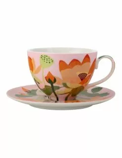 Maxwell & Williams Royal Botanic Gardens Lotus Cup & Saucer 240ML Pink Gift Boxed