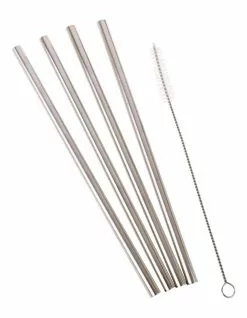 Appetito Stainless Steel Straight Smoothie Straws Set 4 With Brush