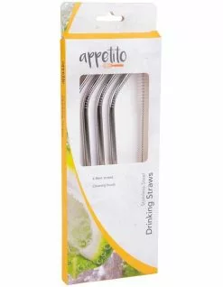 Appetito Stainless Steel Bent Drinking Straws Set 4 with Brush -Dining Sales 851823550 3 720x928