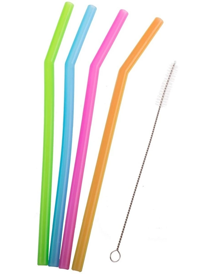 Appetito Silicone Bent Drinking Straws Set Of 4 With Brush 1 Appetito Silicone Bent Drinking Straws Set Of 4 With Brush