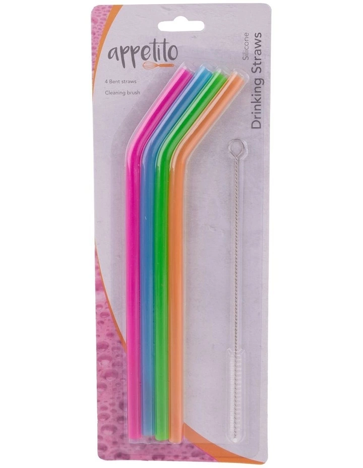 Appetito Silicone Bent Drinking Straws Set Of 4 With Brush 3 Appetito Silicone Bent Drinking Straws Set Of 4 With Brush - Image 3