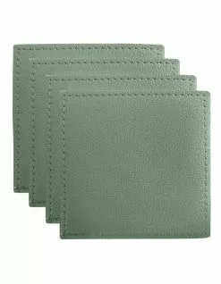 Maxwell & Williams Table Accents Leather Look Cowhide Coaster Set Of 4 In Sage