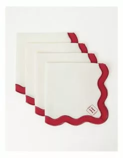 Heritage Florence Scalloped Edge Napkins Set of 4 in Red and White