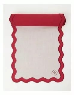 Heritage Florence Scalloped Edge Table Runner in Red and White